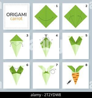 Tutorial Origami per bambini. Carota carota Origami. Illustrazione Vettoriale