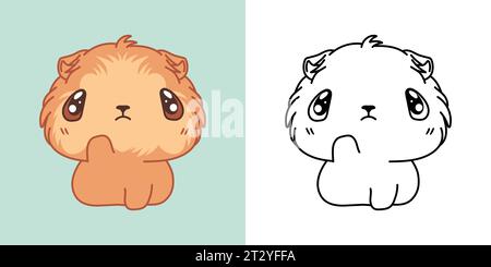 Cartoon Baby Guinea Pig Clipart per colorare pagina e illustrazione. Clip Art cucciolo isolato. Illustrazione vettoriale di un animale domestico Kawaii per le stampe Illustrazione Vettoriale