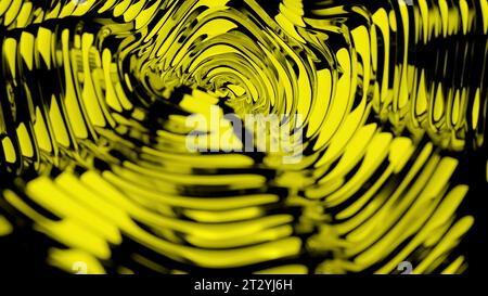 Anelli di spandimento astratti sulla superficie dell'acqua con increspature. Progettazione. Sfondo liquido giallo e nero. Foto Stock
