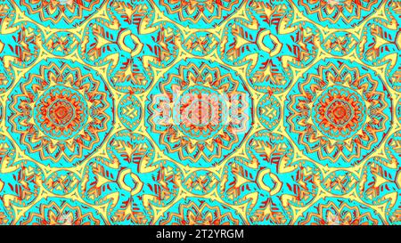 Kaleidoscope sequence with mandala patterns. Motion. Rows of changing shaped and flowers. Stock Photo