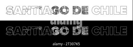 Santiago del Cile nome della città (Cile, Sud America) con vettore di illustrazione della mappa della città in bianco e nero Illustrazione Vettoriale