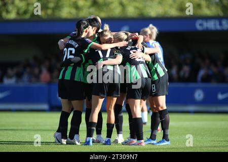 Londra, Regno Unito. 22 ottobre 2023. Londra, 22 ottobre 2023: Festeggiamenti per il gol di Brighton durante la partita di Barclays fa Womens Super League tra Chelsea e Brighton Hove Albion a Kingsmeadow, Londra, Inghilterra. (Pedro Soares/SPP) credito: SPP Sport Press Photo. /Alamy Live News Foto Stock