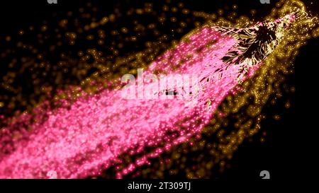 Sfondo nero con glitter multicolore. Progettazione. Uno sfondo luminoso con glitter blu e rosa che brilla nell'astrazione. Foto Stock