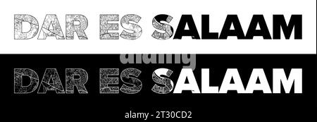 Dar es Salaam nome della città (Tanzania, Africa) con vettore di illustrazione della mappa della città in bianco e nero Illustrazione Vettoriale