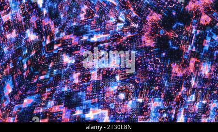 Lo spazio esterno della matrice virtuale. Movimento. Spazio colorato all'interno del software per computer. Infinito all'interno di programmi e matrici con codici Foto Stock