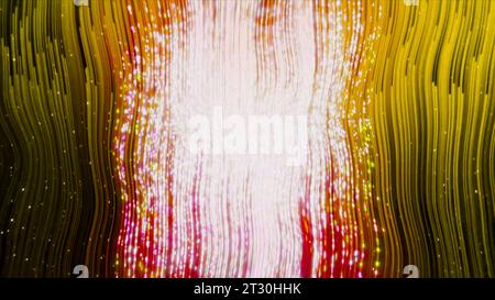 Sfondo mobile giallo e rosso. Movimento. Linee luminose di colori diversi che si muovono in direzioni diverse realizzate in formato 3D. Foto Stock