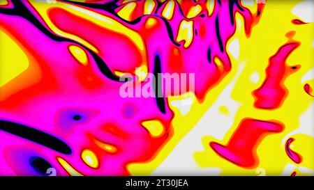 Viola e giallo blot di luce. Progettazione. Pezzi di vernice brillanti che sventolano in direzioni diverse realizzati nell'animazione dei cartoni animati. Foto Stock