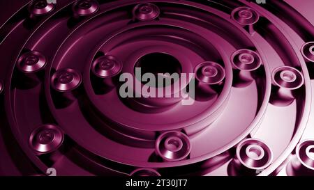 Animazione rotante rossa e gialla. Progettazione. Labirinti rotanti nell'animazione che spostano cerchi speciali. Foto Stock