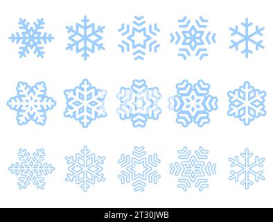 set vettoriale icona fiocco di neve per il concetto di temperatura fredda e la stagione invernale o la decorazione e il saluto del festival di natale Illustrazione Vettoriale