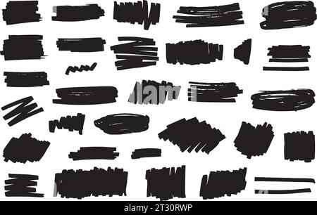 Tratti vettoriali realizzati con pennarello, tratti reali fatti a mano con varie forme, tratti vettoriali in colore nero, risorse di progettazione con Loose ed ener Illustrazione Vettoriale