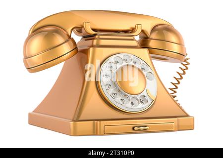 Telefono retrò in oro, rame, bronzo o ottone. Rendering 3D isolato su sfondo bianco Foto Stock