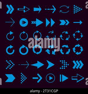 Frecce. diversi stili di frecce. modelli vettoriali. Illustrazione della direzione a destra Illustrazione Vettoriale