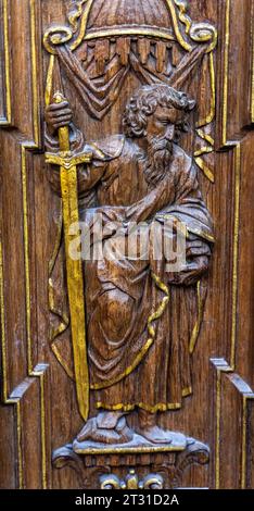 Basilica di San Paolo Carving Chiesa di Santa Caterina Danzica Polonia. La chiesa più antica di Danzica, originaria della chiesa degli anni '1220 Foto Stock