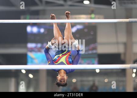 Santiago, Cile. 22 ottobre 2023. Alais Perea dell'Ecuador, durante la ginnastica artistica t dei Giochi panamericani di Santiago 2023, al National Stadium Sports Park, a Santiago il 22 ottobre. Foto: Heuler Andrey/DiaEsportivo/Alamy Live News Credit: DiaEsportivo/Alamy Live News Foto Stock