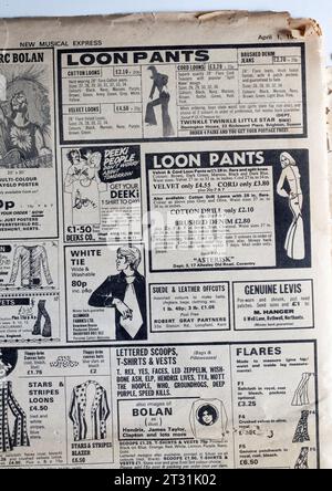 Annunci per pantaloni Loon in 1970s NME Music Paper Foto Stock