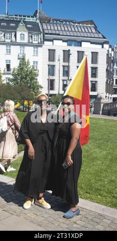 Stop genocidio Tigray , popolo della protesta Tigray a Oslo, Norvegia, il 24 giugno 2022. Potete vedere la loro preoccupazione e la loro disperazione nei loro occhi. Così triste Foto Stock