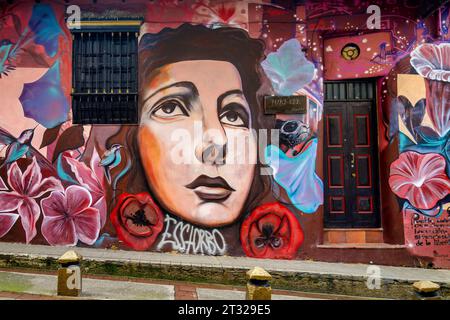 Bogotà, Colombia - 1° gennaio 2023: Murale sul muro di una casa nel distretto di la Candelaria Foto Stock