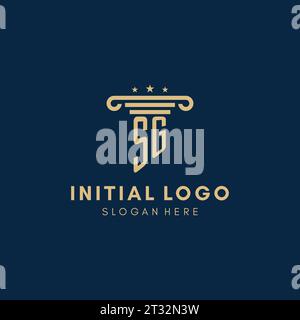 Monogramma SG logo iniziale con colonna e stelle, ispirazione per il design dello studio legale Illustrazione Vettoriale