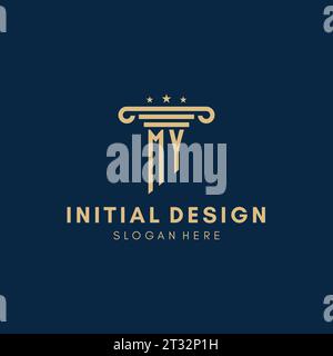 IL MIO monogramma logo iniziale con pilastro e stelle, ispirazione per il design dello studio legale Illustrazione Vettoriale