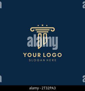 Logo iniziale OOO monogramma con colonna e stelle, ispirazione per il design dello studio legale Illustrazione Vettoriale