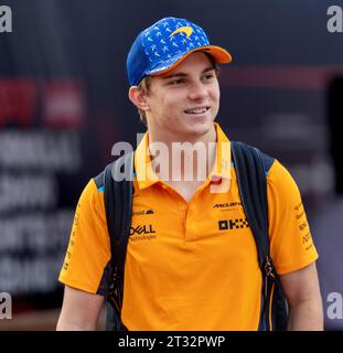 Austin, Texas - 22 ottobre 2023: Oscar Piastri, pilota della 81 McLaren F1, gareggia nel Gran Premio degli Stati Uniti di Lenovo sul circuito delle Americhe. Crediti: Nick Paruch / Alamy Live News Foto Stock