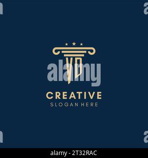 Logo iniziale del monogramma VD con colonna e stelle, ispirazione per il design dello studio legale Illustrazione Vettoriale