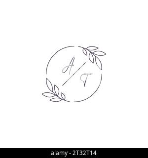 Iniziali AL logo del matrimonio monogramma con contorno semplice a foglia e grafica vettoriale a cerchio Illustrazione Vettoriale