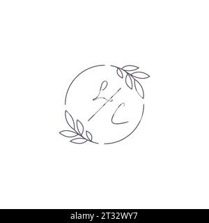 Logo nozze monogramma LC con contorno semplice a foglia e grafica vettoriale a cerchio Illustrazione Vettoriale