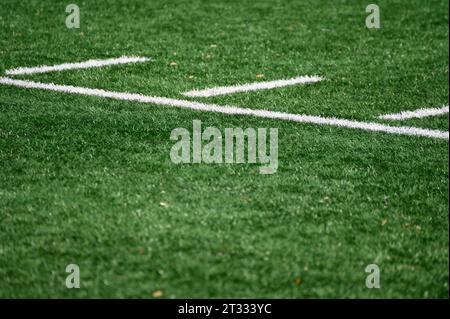 Marcature di yard su un campo da football americano Foto Stock