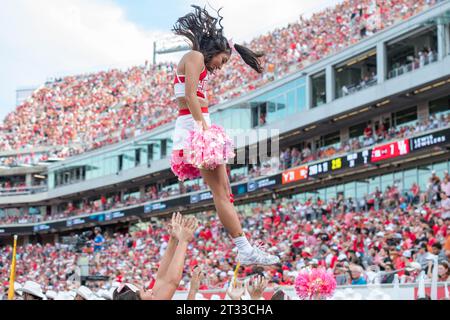 Houston, Texas, Stati Uniti. 21 ottobre 2023. Una cheerleader degli Houston Cougars si esibisce durante una partita tra i Texas Longhorns e gli Houston Cougars a Houston, Texas. Trask Smith/CSM/Alamy Live News Foto Stock