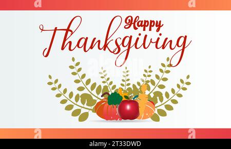Festa del giorno del Ringraziamento Una grande vendemmia e celebrazione della famiglia con tacchino, torta alla zucca e striscione Grateful Hearts. Modello vettoriale per sfondo Illustrazione Vettoriale
