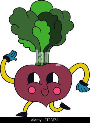 Simpatico personaggio di barbabietola, allegro personaggio vegetale Illustrazione Vettoriale