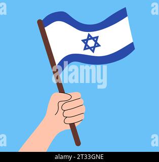 Bandiera di Israele in mano. Illustrazione vettoriale piatta. Illustrazione Vettoriale