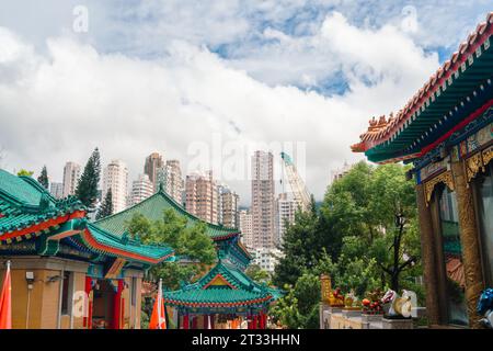 Vista del Tempio di Wong Tai sin a Hong Kong Foto Stock