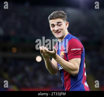 Sabadell, Barcellona, Spagna. 22 ottobre 2023. Barcellona Spagna 22.10.2023 Gavi Paez (FC Barcelona) gesti durante la Liga EA Sports tra FC Barcelona e Athletic Club all'Estadi Olimpic Lluis Companys il 22 ottobre 2023 a Barcellona. (Immagine di credito: © Xavi Urgeles/ZUMA Press Wire) SOLO USO EDITORIALE! Non per USO commerciale! Foto Stock