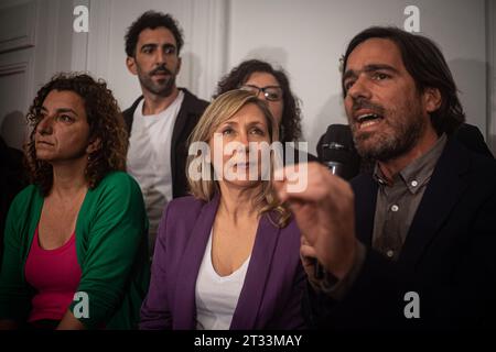 Buenos Aires, Buenos Aires, Argentina. 23 ottobre 2023. Conferenza stampa con il candidato presidenziale per il fronte sinistro, MYRIAM BREGMAN. Al suo fianco, la candidata per la vice presidente NICOLÃS DEL CAÃ‘o (Credit Image: © Daniella Fernandez Realin/ZUMA Press Wire) SOLO USO EDITORIALE! Non per USO commerciale! Foto Stock