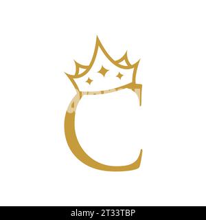 Lettera C con logo corona isolato su sfondo bianco. Illustrazione Vettoriale