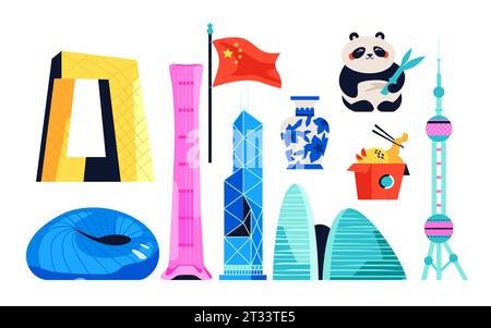 Edifici moderni in Cina - oggetti di stile piatto Illustrazione Vettoriale
