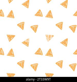 Hand drawn seamless pattern with soft yellow cute childish elements. Doodle kiddish triangles icons in nice pattern isolated on white background Illustrazione Vettoriale