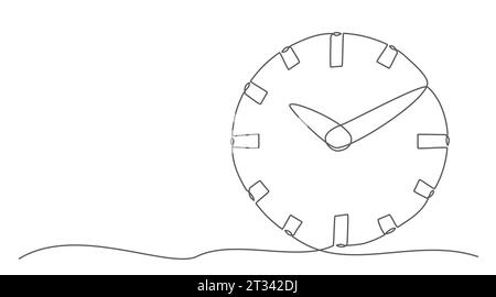 Orologio disegno di una linea su sfondo bianco Illustrazione Vettoriale