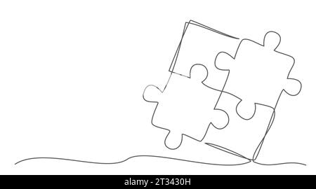 Puzzle una linea di disegno su sfondo bianco Illustrazione Vettoriale
