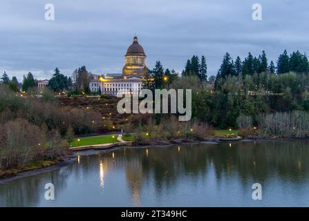 L'Olympia, Washington Capital Building al tramonto di dicembre Foto Stock