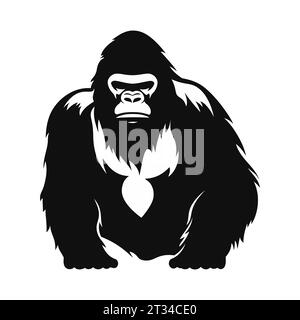 Logo Gorilla. Icona della silhouette nera scimpanzé isolata Illustrazione Vettoriale
