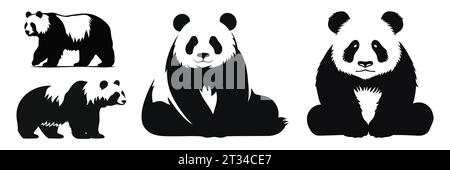 Con il logo della silhouette di un panda, tutto in un unico modello piatto Illustrazione Vettoriale