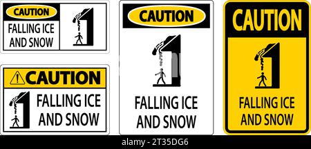 Segnale di avvertenza ghiaccio e neve attenzione - segnale di caduta ghiaccio e neve Illustrazione Vettoriale