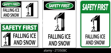 Segnale di avvertenza ghiaccio e neve attenzione - segnale di caduta ghiaccio e neve Illustrazione Vettoriale