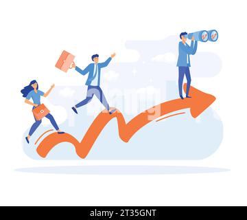 successo del lavoro di squadra, della cooperazione e della partnership, le persone stanno sulla linea della freccia, illustrazione moderna a vettore piatto Illustrazione Vettoriale