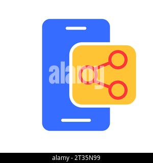 Icona della linea di condivisione dello smartphone. Gadget, social network, app, Internet, tecnologia. Icona vettoriale colorata su sfondo bianco per attività commerciali e pubblicitarie Illustrazione Vettoriale