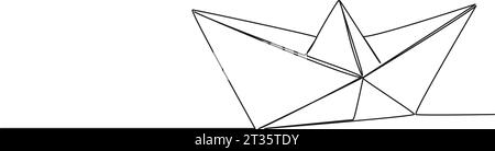 disegno continuo a linea singola dell'imbarcazione di carta origami, illustrazione vettoriale line art Illustrazione Vettoriale