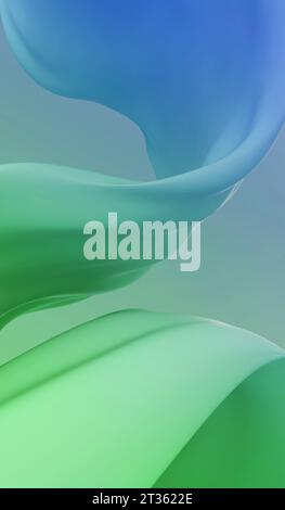 Rendering tridimensionale di tessuto curvato liscio verde e blu Foto Stock